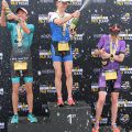 Jeannie Seymour celebrates her win at Ironman 70.3 Texas