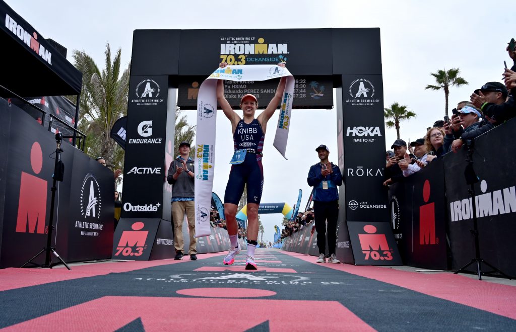 Boulder's Taylor Knibb wins the 2022 IRONMAN 70.3 Oceanside (Donald Miralle/IRONMAN) 