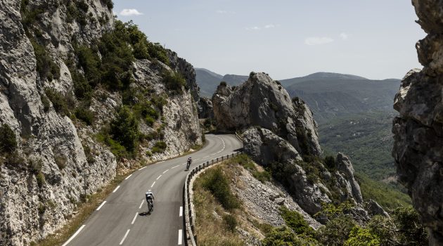 Cyclists on mountain roads